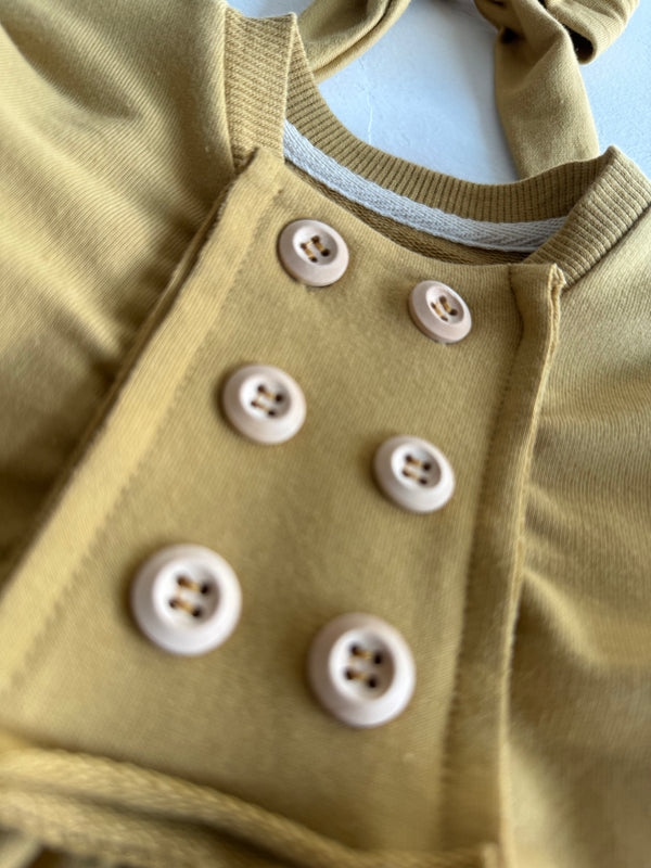 100% Natural Cotton Baby Button-Front Pleated Dress & Headband 2-Piece Set | Baby Girl | RG306