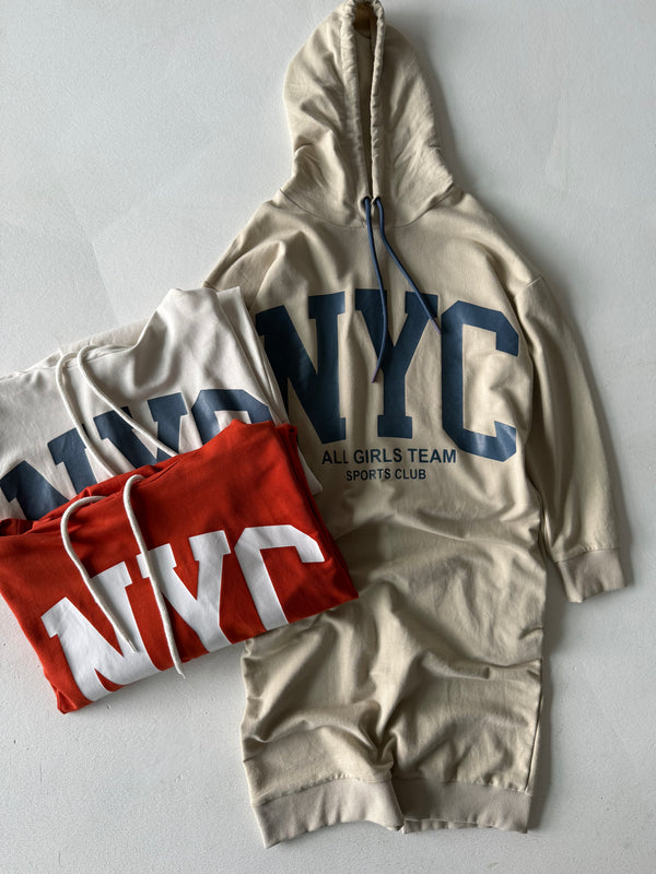Jugend-Sweatkleid mit Frontprint, Kapuze und Rückenschlitz | 9–15 Jahre | RG Brand | RG3366