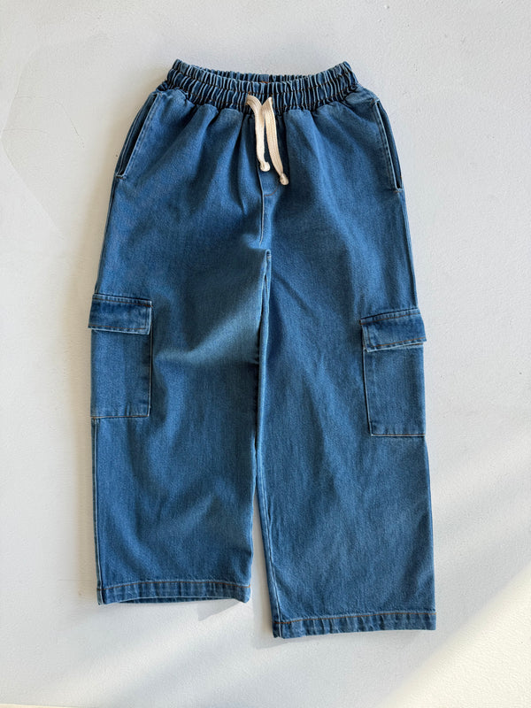 Genç Kot Pantolon | 9–15 Yaş | Mavi, Lacivert | Lastikli Bel, Bağcıklı ve Kargo Cepli | RG Brand | RG3715