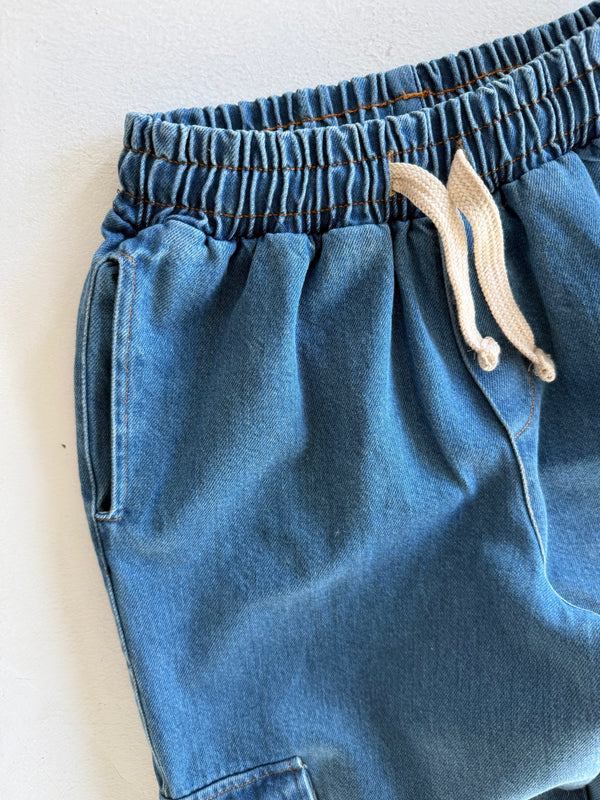 Genç Kot Pantolon | 9–15 Yaş | Mavi, Lacivert | Lastikli Bel, Bağcıklı ve Kargo Cepli | RG Brand | RG3715