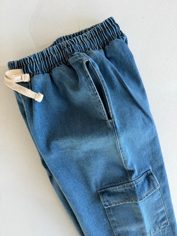 Genç Kot Pantolon | 9–15 Yaş | Mavi, Lacivert | Lastikli Bel, Bağcıklı ve Kargo Cepli | RG Brand | RG3715