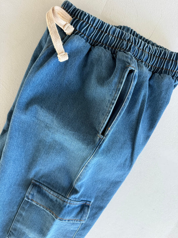 Genç Kot Pantolon | 9–15 Yaş | Mavi, Lacivert | Lastikli Bel, Bağcıklı ve Kargo Cepli | RG Brand | RG3715