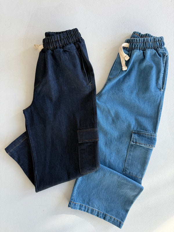 Genç Kot Pantolon | 9–15 Yaş | Mavi, Lacivert | Lastikli Bel, Bağcıklı ve Kargo Cepli | RG Brand | RG3715