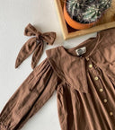 Keten Düğmeli Çocuk Elbise Seti