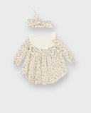 Bebek Organik Müslin Kare Yaka, Bağlamalı Elbise ve Saç Bandı - RG brand