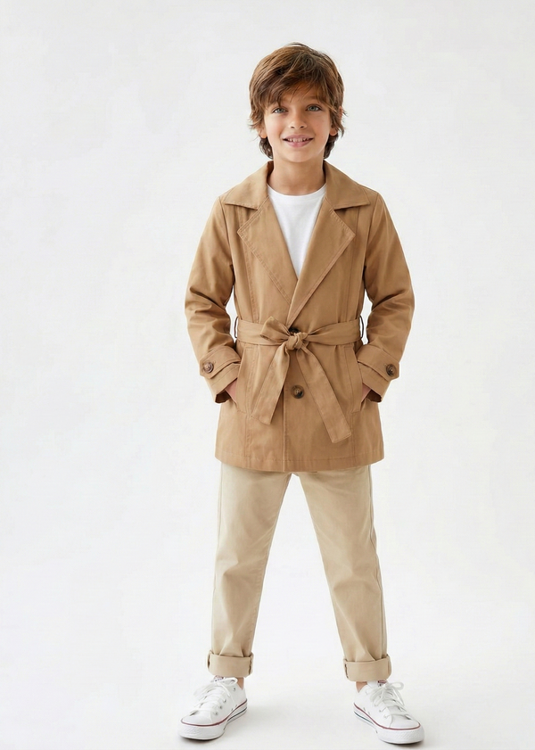Kinder-Trenchcoat | 3–9 Jahre | Khaki & Beige | Mit Gürtel, für die Übergangszeit | Für Mädchen & Jungen | RG1502