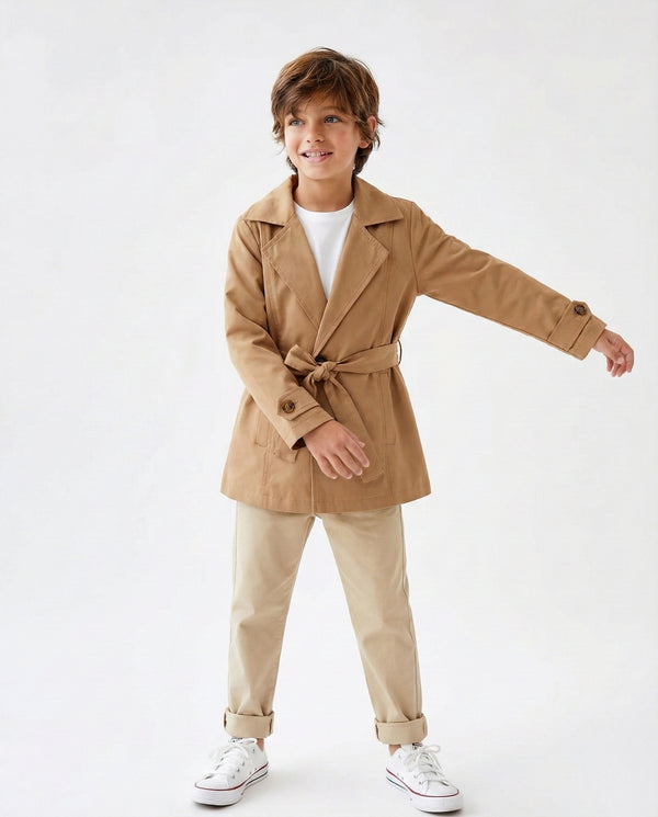 Kinder-Trenchcoat | 3–9 Jahre | Khaki & Beige | Mit Gürtel, für die Übergangszeit | Für Mädchen & Jungen | RG1502