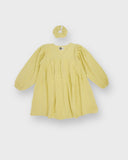 Genç Kız V Yakalı ve Büzgülü %100 Organik Müslin Kumaş Elbise ve Toka - RG brand