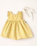 Kız bebek fırfırlı bej ekose pamuk elbise ve saç bandı takımı - RG Brand RG380