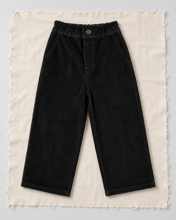 RG Brand RG1776 siyah bol paça kadife çocuk pantolon, ön görünüm.