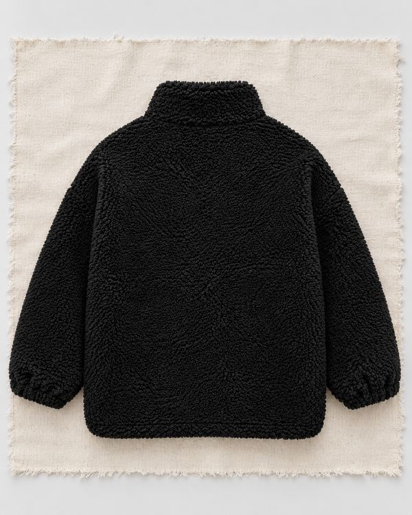 RG Brand RG1779 siyah dik yaka peluş çocuk ceket, arka görünüm.