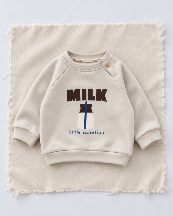 Taş renk RG405 Milk yazılı süt şişesi figürlü bebek sweatshirt ön görünüm