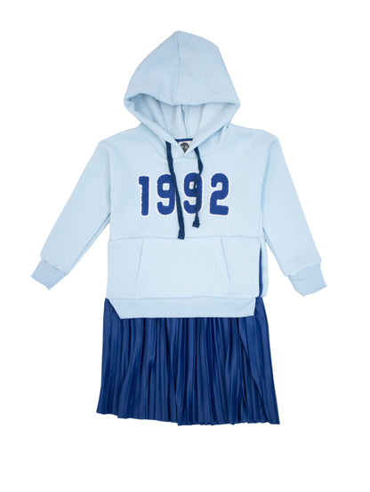 Hooded Kids Sweat Dress with Pleats at the Bottom