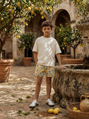 Genç Çocuk Yazlık Limon Desenli Şort Ve Beyaz Tişört Takımı | 9–15 Yaş | RG Brand | RG3401