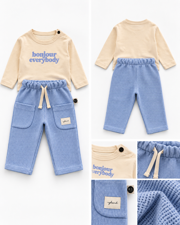 Baby-Set aus Waffelstoff mit Bonjour-Print | RG418