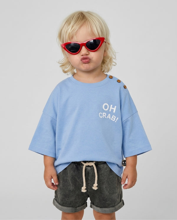 Bebek T-shirt | OH CRAB Baskılı | 6 Ay–3 Yaş | Sarı & Mavi | %100 Pamuk Yazlık | RG391