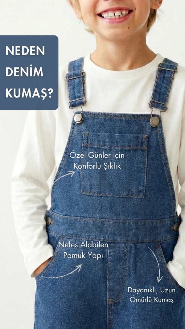 Jeans-Latzhose für Mädchen und Jungen | 3–9 Jahre | Blau, Dunkelblau | 100 % Baumwolle | RG Brand | RG1737