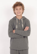 Jongens- en meisjessweatshirt met capuchon van mousseline | Lange mouwen, knoopsluiting