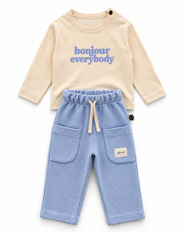 Baby-Set aus Waffelstoff mit Bonjour-Print | RG418