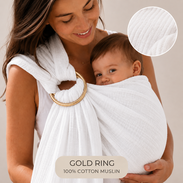 Ring-Sling-Babytragetuch | 100 % Baumwolle | Ab der Geburt | Gold- & Silberringe | RG Brand | RG370