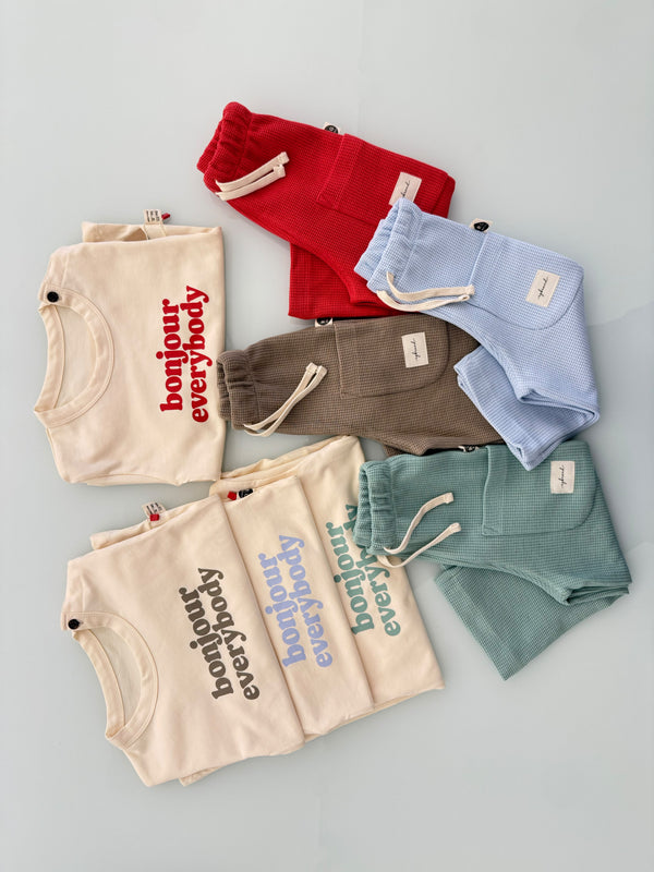 Baby-Set aus Waffelstoff mit Bonjour-Print | RG418
