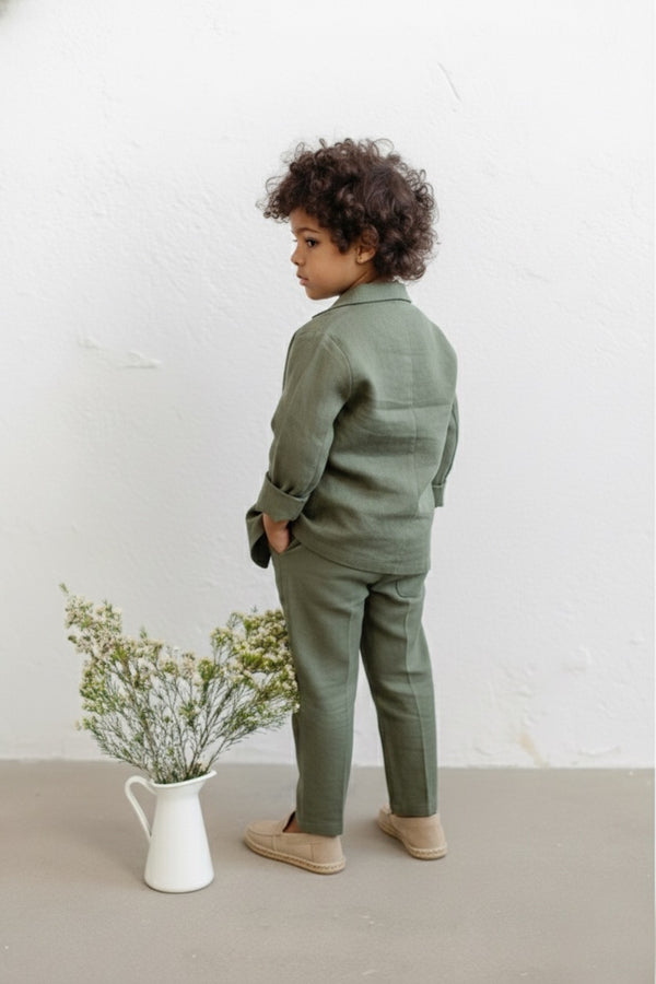 Детский льняной костюм из 3 предметов | Пиджак, футболка и брюки | 3–9 лет | RG Brand | RG1465