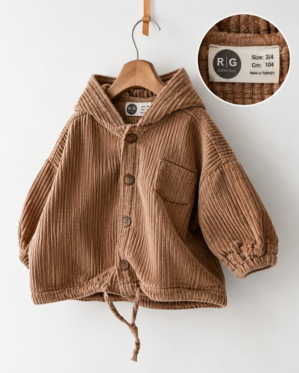 Çocuk Kadife Mont | Kapüşonlu Fermuarlı Cepli | 3–9 Yaş | Kız & Erkek | Bej, Bordo, Hardal, Pembe, Siyah | RG1798
