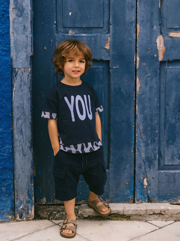 Unisex Çocuk Leopar Baskılı %100 Pamuk Tişört Şort Takım | 3–9 Yaş | RG1333