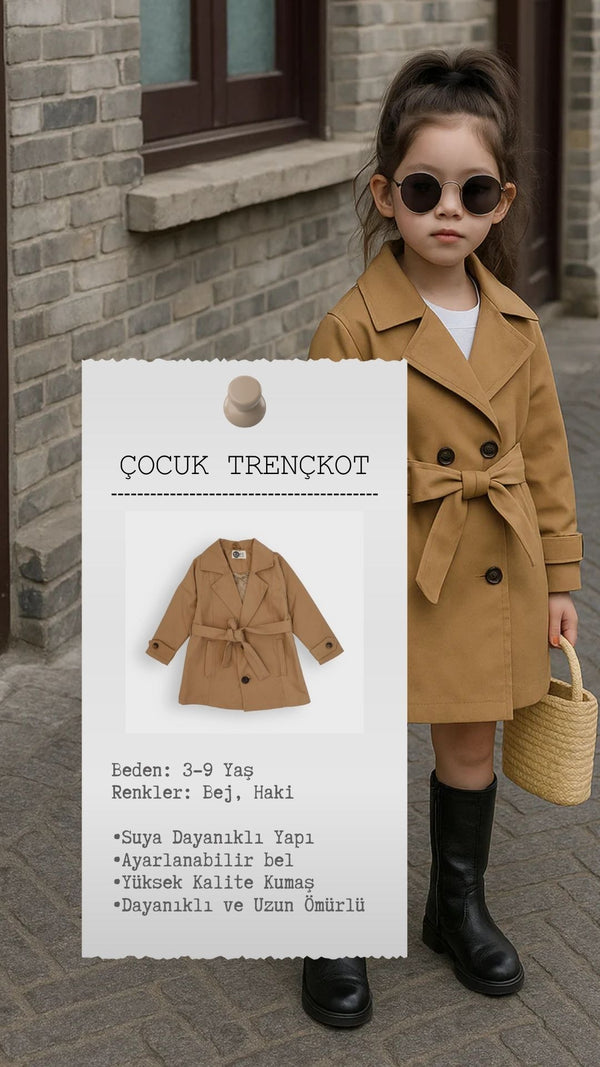 Kinder-Trenchcoat | 3–9 Jahre | Khaki & Beige | Mit Gürtel, für die Übergangszeit | Für Mädchen & Jungen | RG1502