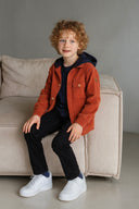 Velvet Hooded Shirt - Inner T-shirt with Pockets and Buttons