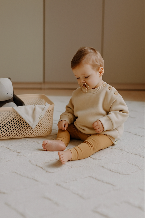 Düğme detaylı pamuklu bebek kazak; 6 ay–4 yaş için yumuşak ve nefes alabilen dokusuyla konfor sunar. Günlük kullanımda sıcak tutar ve rahat bir stil sağlar.