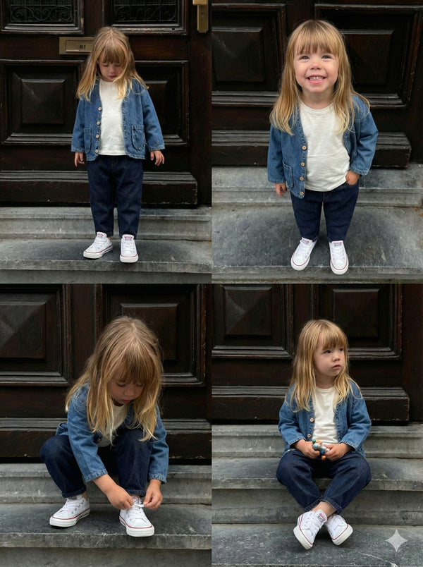 Çocuk kot ceket oversize kesimiyle 3–9 yaş kız ve erkek çocuklar için rahat kullanım sunar. Dayanıklı denim yapısıyla günlük kombinlere uyum sağlar.