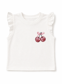 Kız Çocuk Crop Tişört | Kiraz Baskılı, Fırfır Kollu | %100 Pamuk | 3–9 Yaş | RG1755