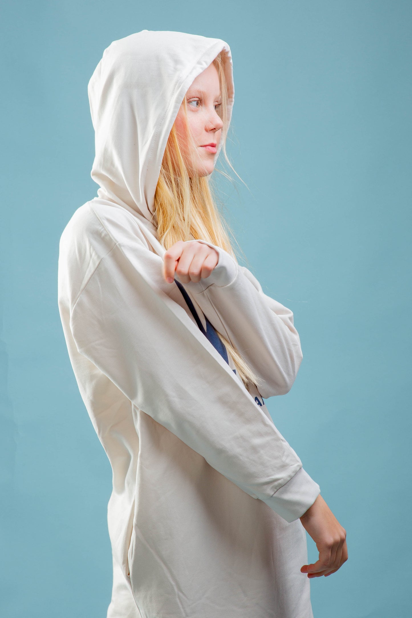 Teenage Front Printed Hooded Back Slit Sweat Dress