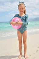 Детский купальник с длинными рукавами и воротником-рюшами, а также заколка для волос | Бренд RG | Для детей от 3 до 9 лет | RG1597