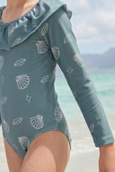 Детский купальник с длинными рукавами и воротником-рюшами, а также заколка для волос | Бренд RG | Для детей от 3 до 9 лет | RG1597