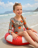 Детский купальник с длинными рукавами и воротником-рюшами, а также заколка для волос | Бренд RG | Для детей от 3 до 9 лет | RG1597