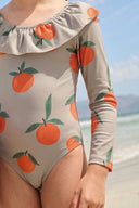 Детский купальник с длинными рукавами и воротником-рюшами, а также заколка для волос | Бренд RG | Для детей от 3 до 9 лет | RG1597