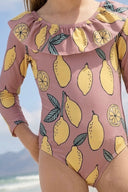 Детский купальник с длинными рукавами и воротником-рюшами, а также заколка для волос | Бренд RG | Для детей от 3 до 9 лет | RG1597