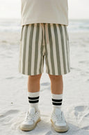Çocuk Çizgili Şort | 3–9 Yaş | 3 İplik, Cepli, Diz Boyu | Ekru | RG Brand | RG1754