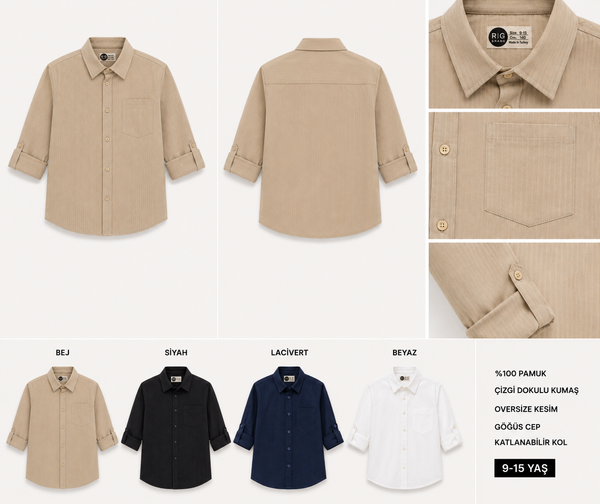 Keten Çocuk Gömlek | 9–15 Yaş | Rahat Kesim | RG Brand | RG3717