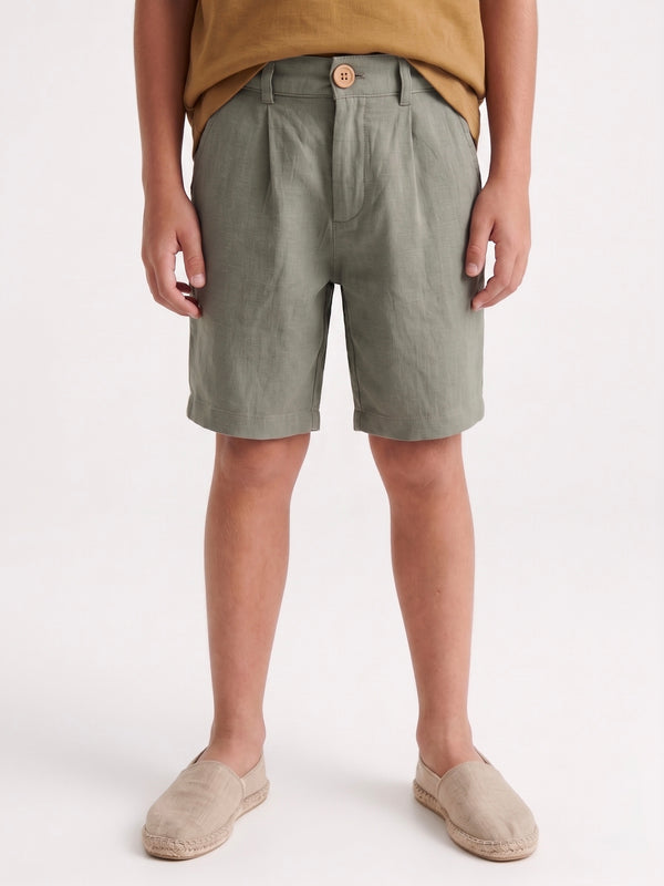 Teen Boys' Linen Shorts | Elastic Waist | Ages 9–15 | Khaki, Stone, Navy, Blue | RG Brand | RG3719