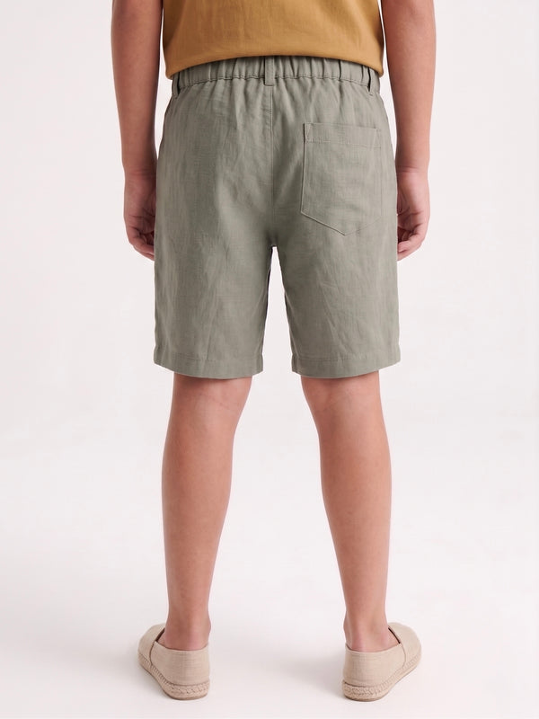 Teen Boys' Linen Shorts | Elastic Waist | Ages 9–15 | Khaki, Stone, Navy, Blue | RG Brand | RG3719