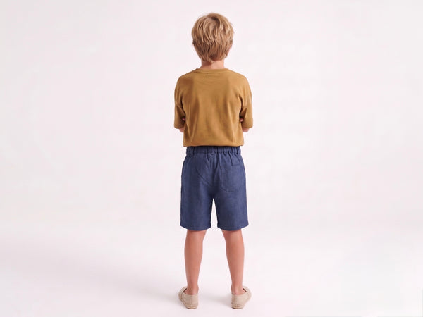 Teen Boys' Linen Shorts | Elastic Waist | Ages 9–15 | Khaki, Stone, Navy, Blue | RG Brand | RG3719
