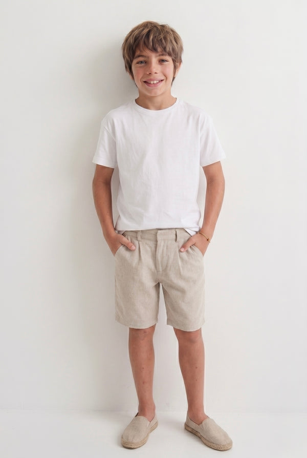 Teen Boys' Linen Shorts | Elastic Waist | Ages 9–15 | Khaki, Stone, Navy, Blue | RG Brand | RG3719