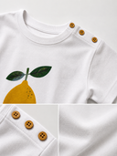 Bebek T-shirt | 6 Ay – 3 Yaş | Ekru & Mavi | Limon Baskı | %100 Pamuk Yazlık | RG386