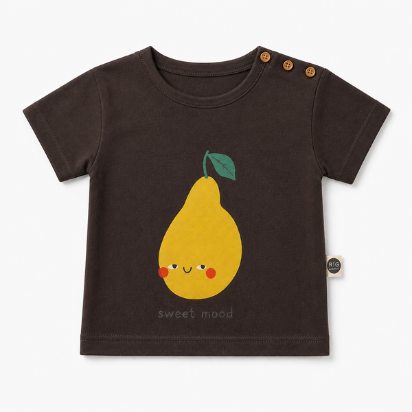 Bebek T-shirt | 6 Ay – 3 Yaş | Ekru & Kahve | Armut Baskı | %100 Pamuk Yazlık | RG388