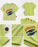 Bebek T-shirt | Sardunya Baskılı | 6 Ay–3 Yaş | Yeşil & Mavi | %100 Pamuk Yazlık | RG390