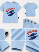 Bebek T-shirt | Sardunya Baskılı | 6 Ay–3 Yaş | Yeşil & Mavi | %100 Pamuk Yazlık | RG390