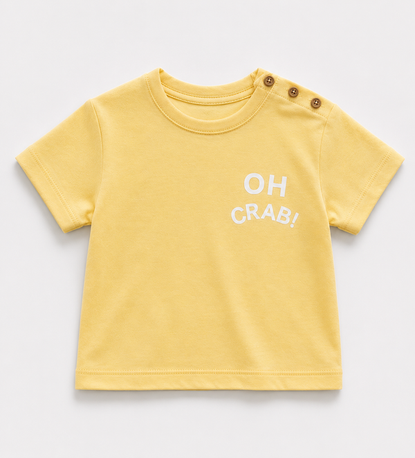 Bebek T-shirt | 6 Ay – 3 Yaş | SARI & Mavi | OH CRAB Baskı | %100 Pamuk Yazlık | RG391